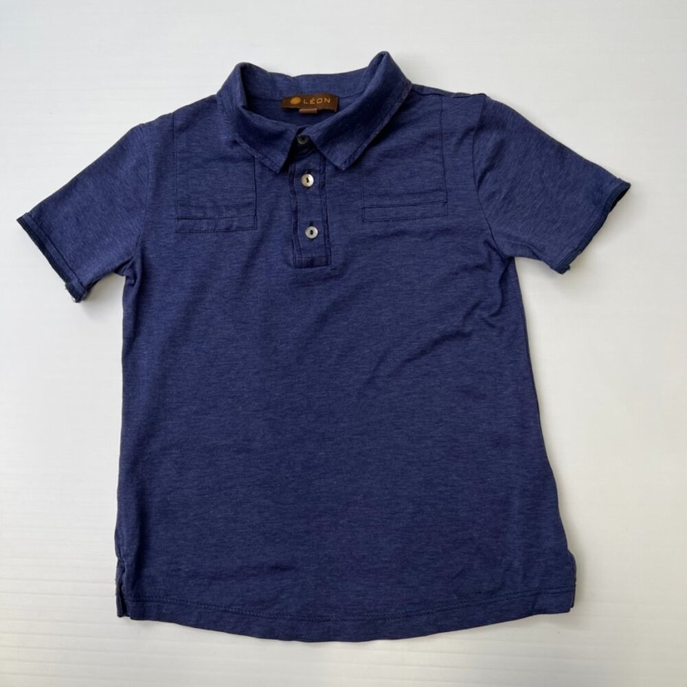 Leon Polo Boy 4T Navy Made In Italy 6Y Cotton Short Sleeve Shirt Party Core No